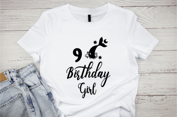 Mermaid 9th Birthday Girl Graphics for T-Shirt Designs