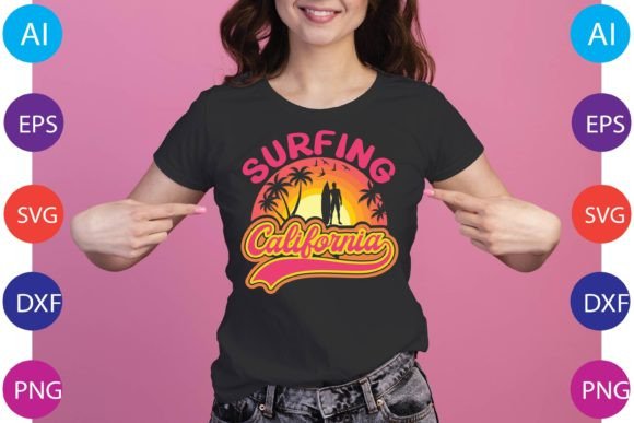 Surfing California Retro: Graphics for T-Shirt Designs